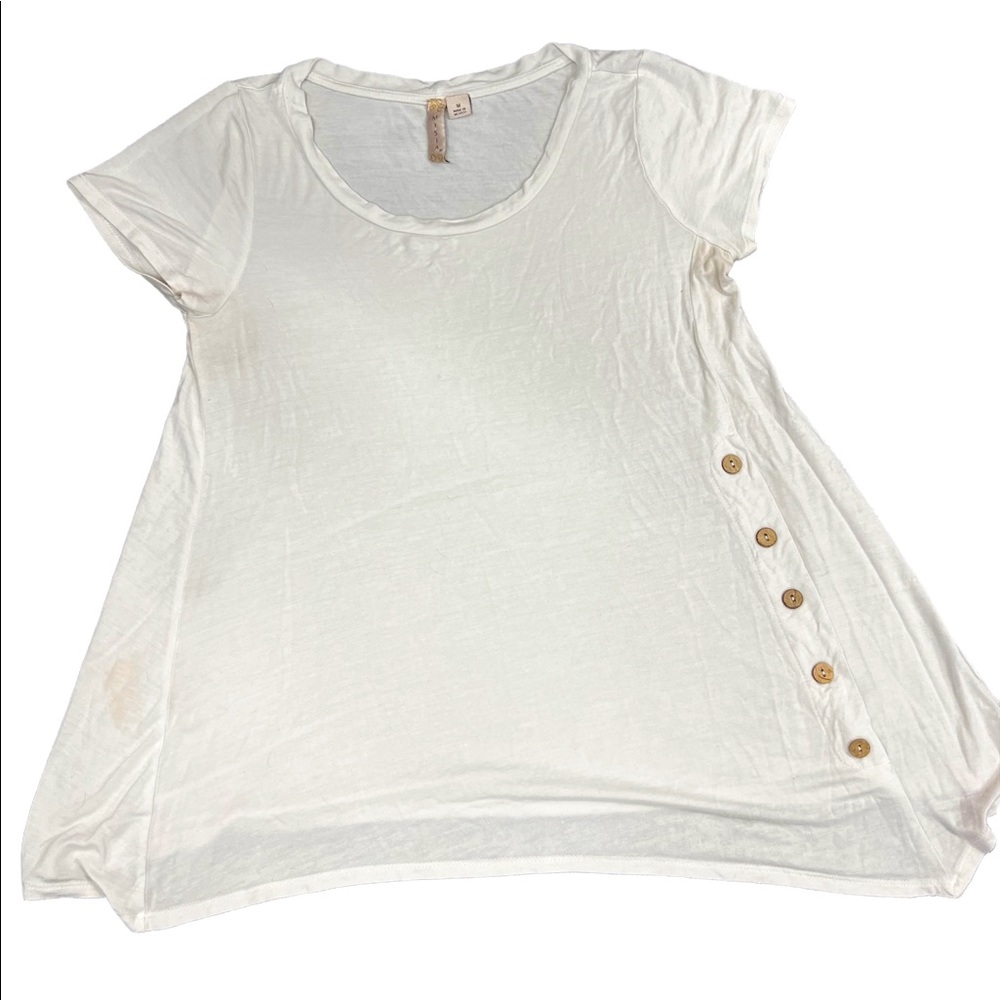 Womens Misia Size M White Empire Shape Shirt With Button Embellishment